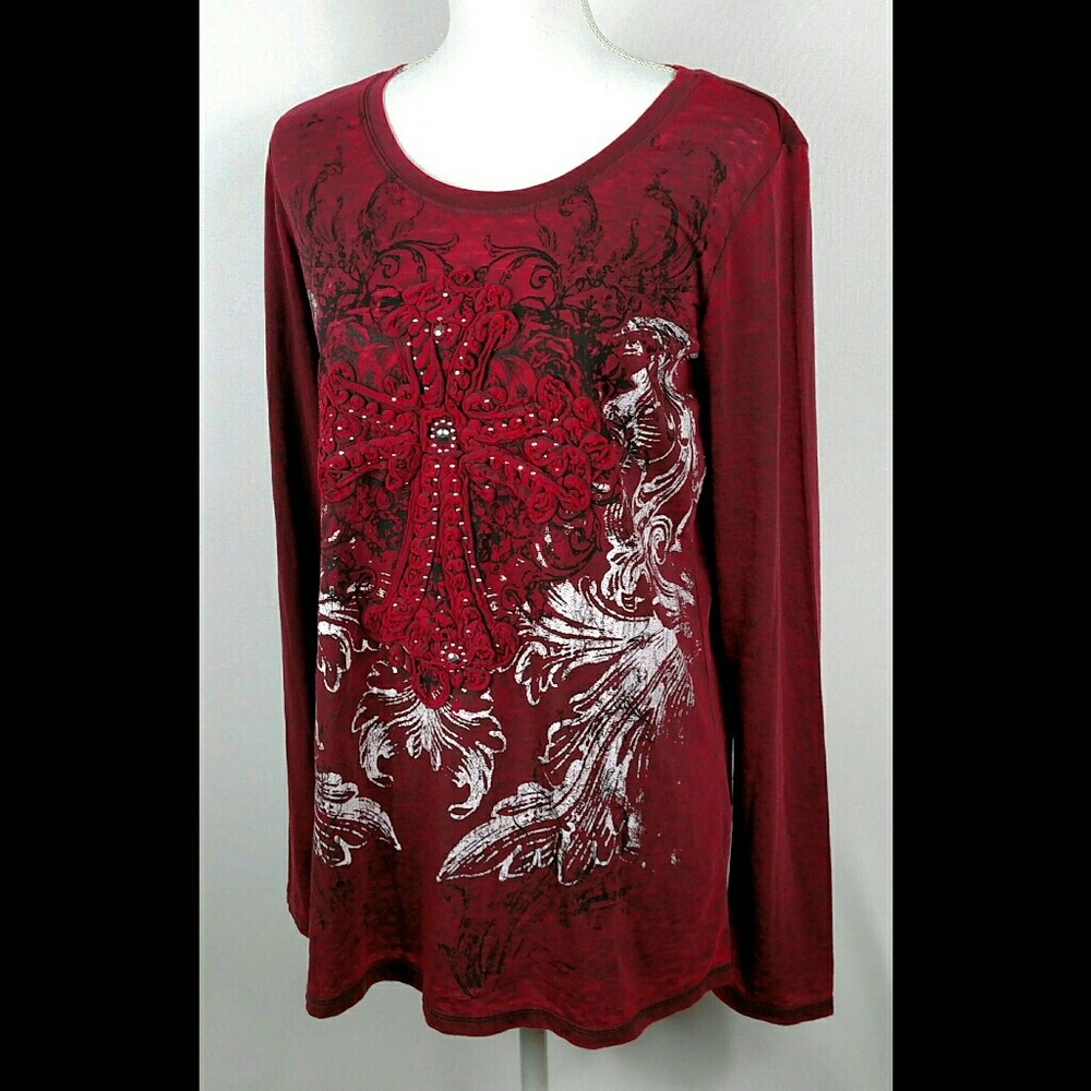 NWOT Maurices Red & Black Cross Long Sleeve Top